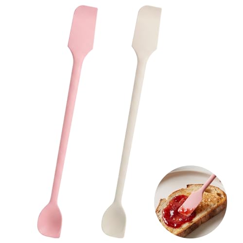 2PCS Mini Silicone Spatulas, Mini Scrapers Silicone Jar Scraper Set Double-Headed Reusable Stirrer for Food Bottles, Jam, Lotion, Narrow Bottles