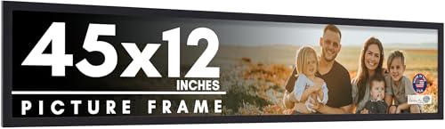45x12 Frame Black Picture Frame - Complete Modern Photo Frame Includes UV Acrylic Shatter Guard Front, Acid Free Foam Backing Board, Hanging Hardware Wood Wall Frames for Family Photos - no Mat