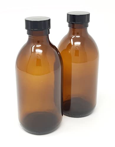 250ml AMBER Glass Bottles with BLACK Lids - PACK of 2