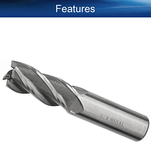 Image of Auniwaig 3 /4 inch Straight Shank End Mill Cutter, 4-Flute End Mill Bits,HSS-AL Spiral Bits, Round Shank Milling Cutting Tool for Stainless Steel Alloy Copper Metal 1Pcs