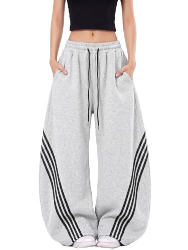 Image of EMMIOL Women's Y2K Baggy Barrel Striped Sweatpants High Waisted Wide Leg