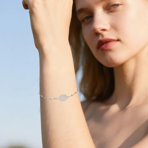 Tennis Bracelet 925 Sterling Silver Tennis Racket Gifts Sports Jewelry for Women Sports Lovers Player4