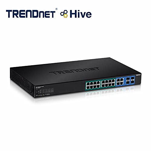 Image of TRENDnet 16-Port Gigabit PoE+ Web Smart Switch with 2 Shared SFP Slots, Up to 30 W Per Port, 185 W Total Power Budget, Rack Mountable, TPE-1620WS, black