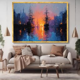 Tableau nautique et maritime grand format toile voiliers au port