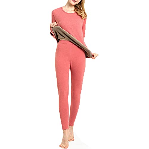Sous-vêtement thermique femme rose : ensemble haut et bas polyester col rond S836