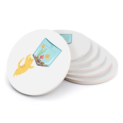 Sous-verre céramique absorbant chat et poisson pour protéger vos tables