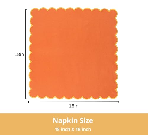 Image of PurpleEssences Scalloped Cloth Napkins 18x18 in - Orange Edge Golden Yellow