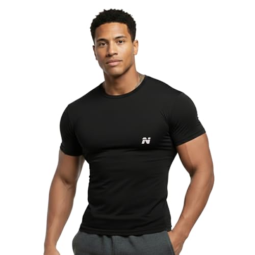 Image of NINQ Full Sleeve Compression, Workout, Round Neck, Down Shoulder T-Shirt - Men's Gym, Athletic & Sports Tights for Fitness