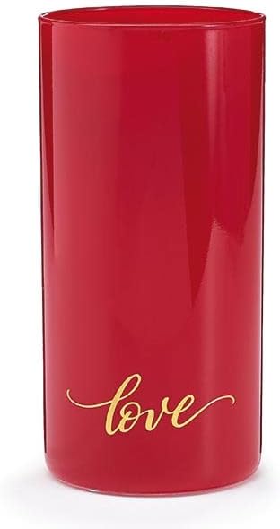 Orchid Ivy Jarrón cilíndrico de cristal rojo opaco decorativo de 8 pulgadas con Love dorado Soporte romántico para flores para el día de San