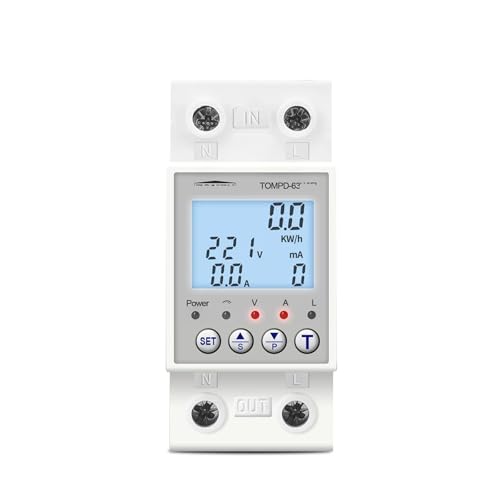 Disjoncteur 110V 220V 63A avec compteur d'énergie et minuterie rétroéclairée