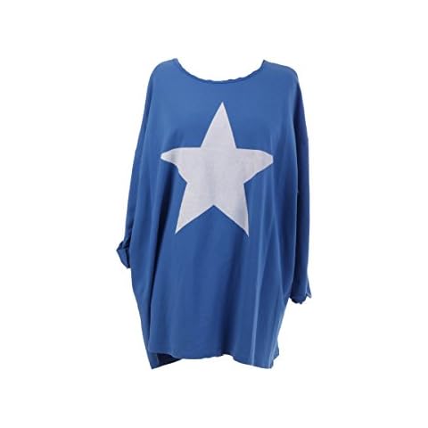 LavishFashionTown New Italian Ladies Glossy Star Print Lagenlook Dress Top One Size Fits 16 18 20 22 24 (Royal Blue) Cover