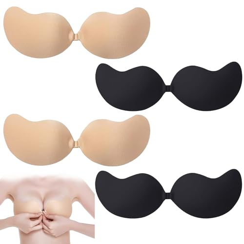 AXERHK Klebe BH Push Up, Klebe BH, 4 Stück Klebe Trägerloser BH Unsichtbarer, Hautfreundlich und Wiederverwendbar Sticky Bra, Trägerloser BH Push Up für Abendkleid Brautkleid rückenfreie Kleidung