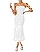 ZESICA Women's Summer Strapless Floral Midi Dress 2026 Bodycon Mesh Tube Wedding Guest Cocktail Party Formal Dresses White Medium