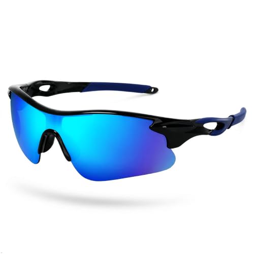 Image of Cycling Goggles for Men & Women | Sports Goggles UV400 Protection | Oversized Sports Sunglasses for Cricket, Running, Driving, Fishing, Hiking & Outdoor Activities (Blue : Blue)