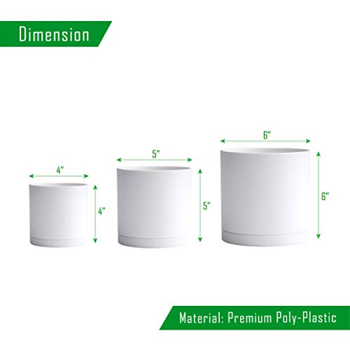 4 Inch 5 Inch 6 Inch, Set Of 3 Plastic Planter Pots For Plants With Drainage Hole And Seamless Saucers, White Color, Small, 74-E-S-1 #TOP4