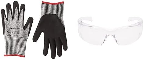 AmazonCommercial Cut-resistant Level 5 D Goldsilk & PU Coated Work Gloves, Mechanics, Gardening, Construction (Salt & Pepper/Black), Size L, 1 Pair