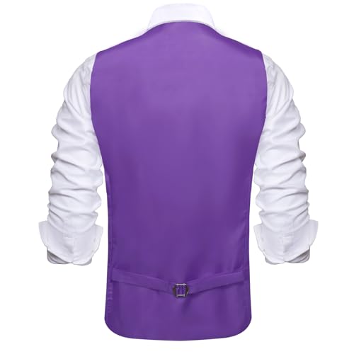 Image of Hi-Tie Men's Formal Suit Vest Solid Fit Vest for Men 3 Pockets V Neck Waistcoat Business Wedding Casual