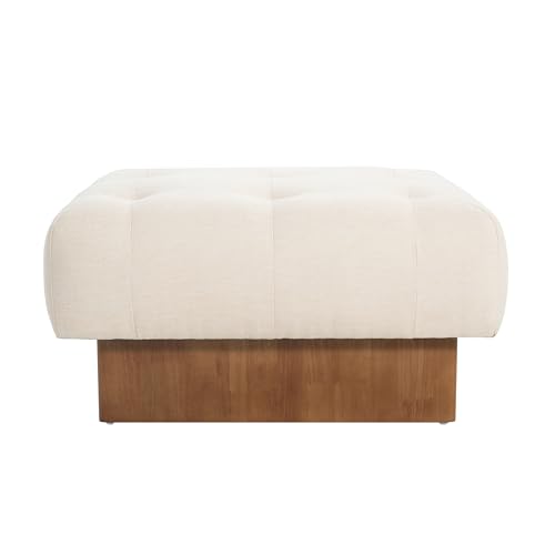 Image of Christopher Knight Home Yvone Modern Upholstered Ottoman Coffee Table, Wooden Square Ottoman Foot Rest, Multipurpose Foot Stools Ottoman, Comfy Living Room Sofa Extra Seat, Beige+Brown