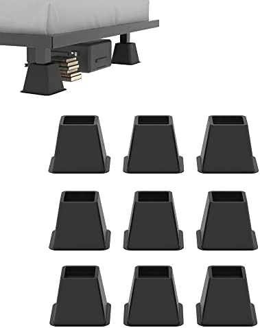 GooFurnit 4 Inches Bed Riser, Heavy Duty Bed Elevator 3000 LBS for Lifting Bed Sofa Furniture at Home Dorm College, 9 Pieces, Square, Black