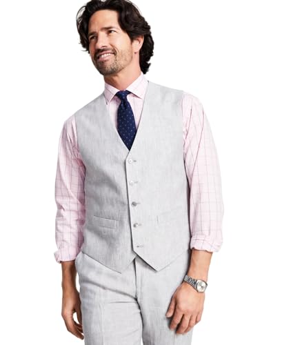 Tommy Hilfiger Mens Modern fit Button-Up Tuxedo Suit Vest Medium Light Grey
