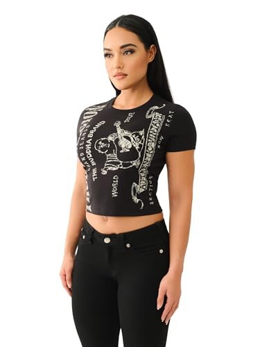 True Religion Women's Heritage Logo Short Sleeve Baby Tee - Casual Crew Neck T-Shirt4