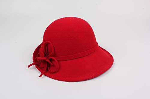 Fancyland-Women-100-Wool-Bucket-Chapeau-Melon-Cloche-Bowler-with-BowFlower-Accent