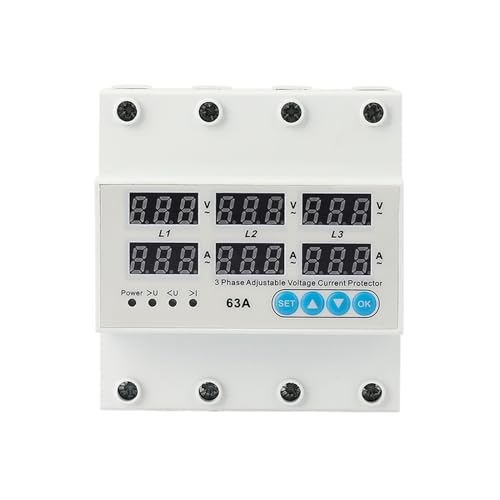 Protector ajustable de sobre y bajo voltaje trifásico 220V 63A con reconexión automática de red