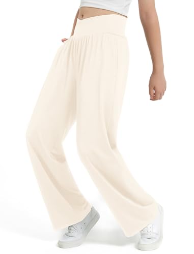 Image of EXARUS 3 Pack Girls Wide Leg Pants Baggy /Tapered Loose Casual Summer | Teen Flowy Tween Beach School Vacation Trousers Youth Junior Preteen Bottoms Lightweight Soft Kids 6-14Y