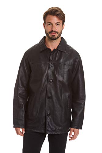Excelled Men's Big and Tall Four-Button Lambskin Leather Car Coat, Black, 3XL