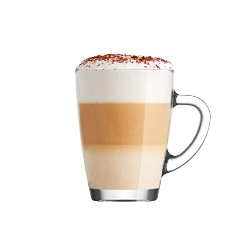 LAV Glass Coffee Mugs for Hot Beverages Set of 6 - Clear Coffee Mug with Handle 9 oz - For Tea, Espresso, Cappuccino - Glass Latte Mugs, Mothers Day Gifts - Made in Europe