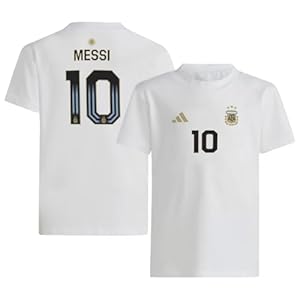 adidas Lionel Messi #10 Argentina National Team Youth Size Player Name & Number T-Shirt (White, Youth Large-14/16)