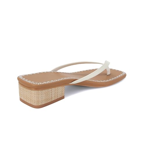 Image of DOEYG Raffia Heels Sandals Summer Beach Flip Flops Heels Square Open Toe Heeled Sandals Dressy Comfortable Slip on Thong Sandal