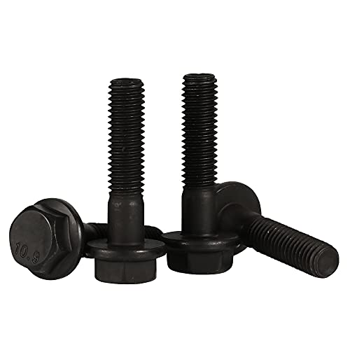 Image of M8 x 35mm Flanged Hex Head Bolts Flange Hexagon Screws, Alloy Steel 10.9 Class, Black Oxide Finish, Partially Threaded, 10 PCS