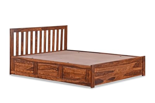 Image of Solid Sheesham Wood King Size Bed with Box Storage for Bedroom Living Room Home Hotel | Wooden Double Bed Cot Palang Furniture (Honey Finish) -1 Year Warranty