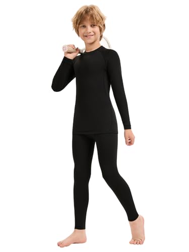 2 Pack Thermal Underwear Set for Kids Compression Thermals Top and Bottom Set Boys Long Johns Base Layer2