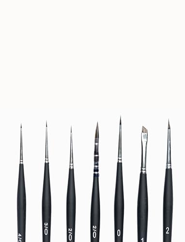 Image of Stationerie Mini Spotter Paint Brushes Set /Handmade Professional Artist Handle Painting Brush Set for Acrylic, Watercolor, & Gouache Painting (7 Mini Spotter Brushes)(Matt Black)