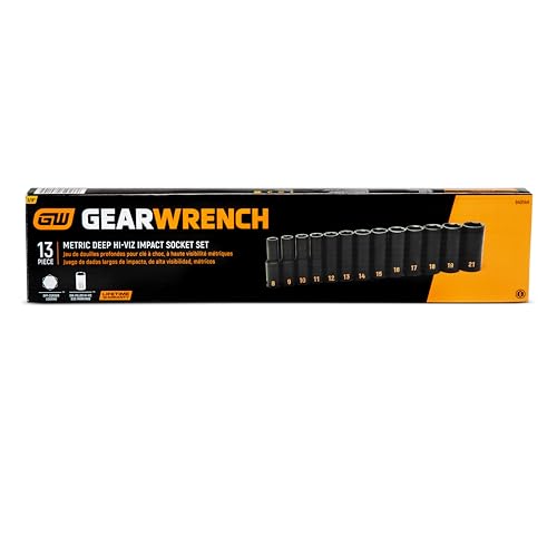 Image of GEARWRENCH 13 Piece 3 /8 inch Drive 6 Point Metric Hi-Viz Deep Impact Socket Set | 84914H