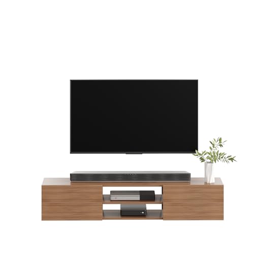 Image of FURNEASER Sasia Modern Wall Mounted TV Unit for 32 /42 /55 Inch TV | Floating Entertainment Unit with Storage | Engineered Wood TV Cabinet for Living Room | TV Stand with Doors (Exotic Teak)