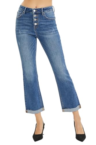Risen Women's Button Fly Cropped Bootcut Jeans
