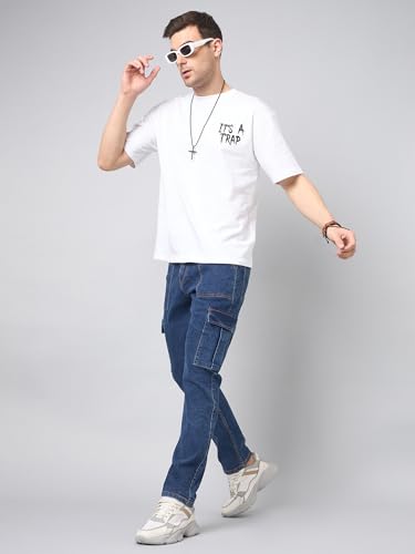 Image of STUDIO NEXX Men's Loose Fit Cargo Jeans| Stretchable | Cargo Denims | Utility Pockets