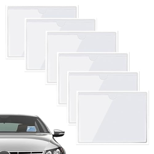 6 Pièces autocollant pare brise, 10x8cm Transparent porte vignette assurance auto transparent-pochette adhesive pare brise pour carte handicapé/ticket de stationnement