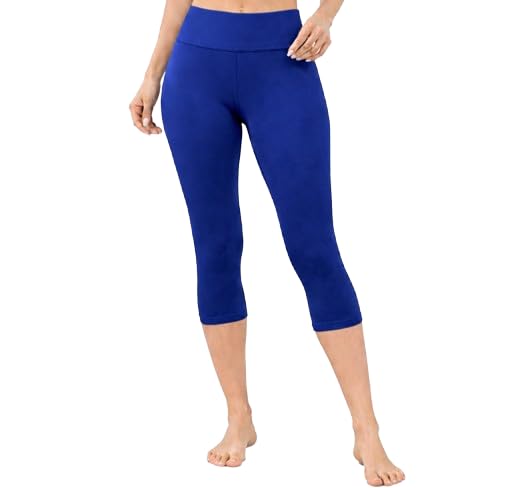 Women's High Waist Capri Leggings, Black, Cotton Blend, Tight Fit for Yoga, Cycling, Gym and Swimming (in, Alpha, M, Big, Blue)-picture-40