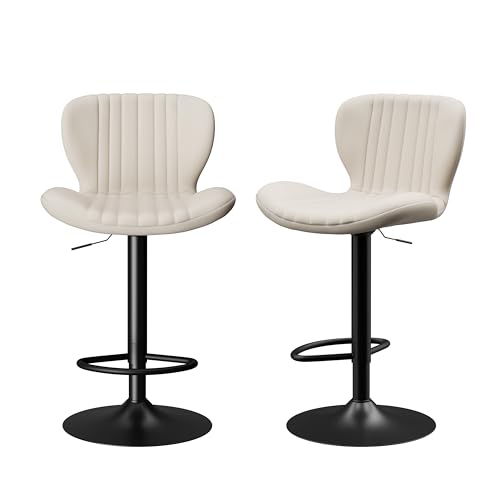 Shintenchi Bar Stools Set of 2 Modern Swivel Bar Chairs, Counter Height Faux Leather Metal Barstools, Upholstered Island Chairs with Back and Footrest, Beige by Shintenchi - Image 4