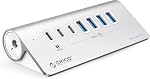 ORICO 7-Port USB 3.2 Gen2 Hub, Powered USB 3.2 Hub avec 4 USB-A, 2 USB-C, PD 60W, 72W Adaptateur de puissance, 10Gbps Amortisseur USB en aluminium avec 3.28Ft USB-C à USB-C Câble pour iMac, MacBooks, Mac mini