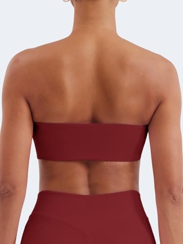 Image of YEOREO Strapless Bandeau Sports Bra for Workout Seamless Tube Top Gym Padded Wireless Bra