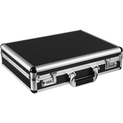 Image of ERINGOGO Aluminum Briefcase - 17in Attache Laptop Case Padded with Password Lock Hard Sided Aluminum Storage Box Lockable Storage Toolbox Tool Storage Case Tool Carrying Case