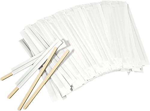 Amkoskr 1000Pcs Disposable Wood Coffee Stir Sticks Stirrers Individually Paper Wrapped Coffee Tea Beverage Stirrers Stirrings 5.5 Inch,140mm