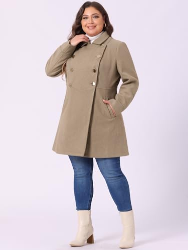 Agnes Orinda Women's Plus Size Coat A-Line Peter Pan Collar Double Breasted Fall Winter Peacoat3