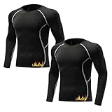 [EZATING] コンプレッションウェア メンズ 裏起毛 [防寒・軽量保温・伸縮性] 春 秋 冬用 長袖 クルーネック コンプレッション 上 アンダーシャツ スポーツインナー コールドギア 防寒インナー シャツ 2枚組