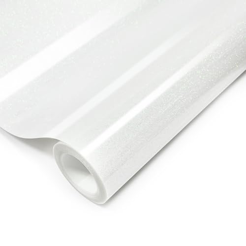 Image of White Glitter HTV Heat Transfer Vinyl, 12 inch x 8ft lron on Vinyl, for T-Shirt Ironing, Vinyl HTV Easy to Cut and Weed, The Best Choice for DIY Creativity